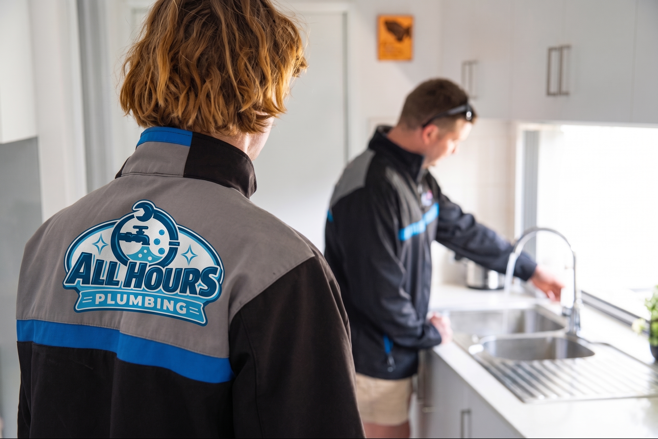 All Hours Plumbing team inspecting a kitchen tap in Bossley Park