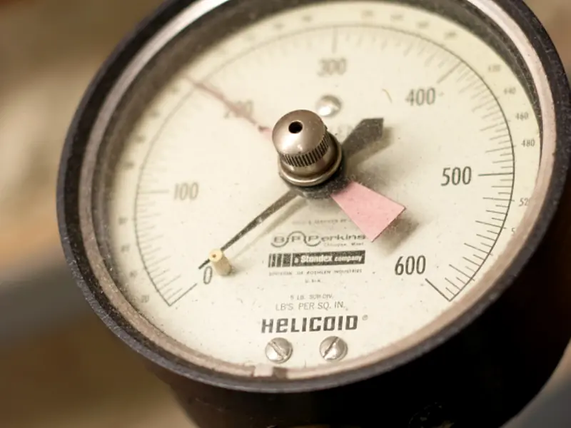 Close-up of a pressure gauge dial